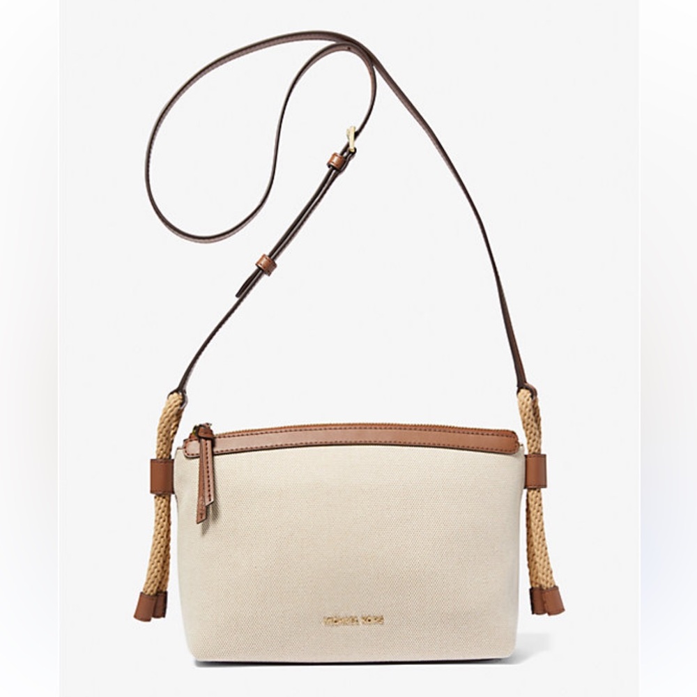 Michael Kors Talia Medium Cotton Canvas Crossbody Bag In Brown